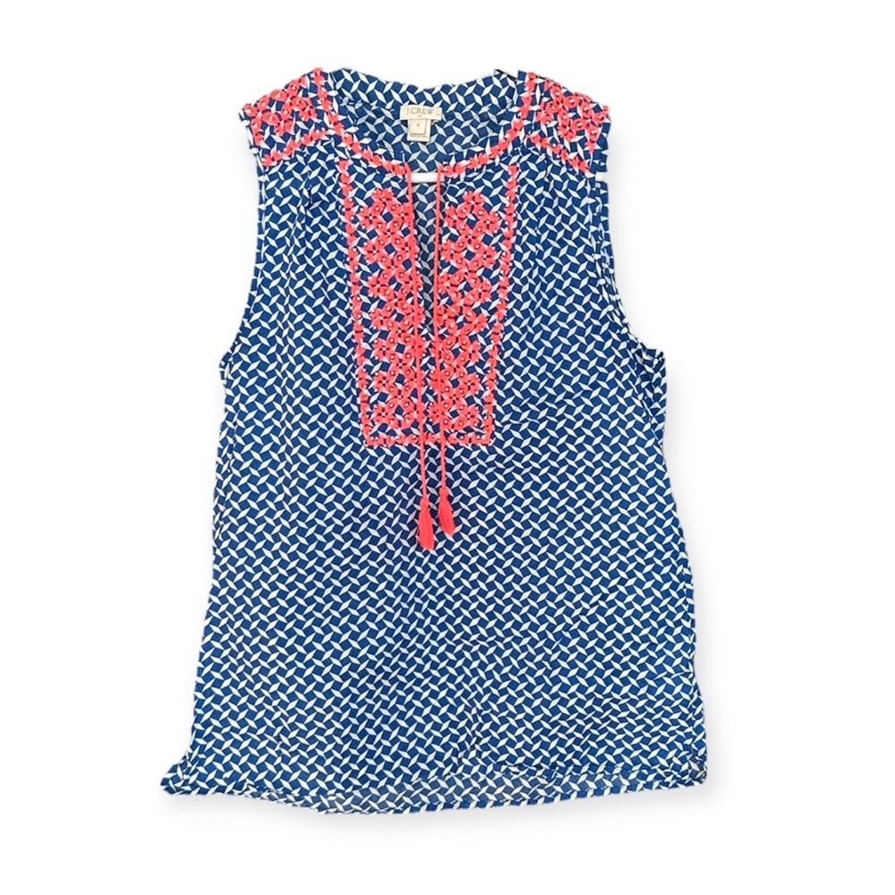 J Crew Sleeveless Embroidered Top